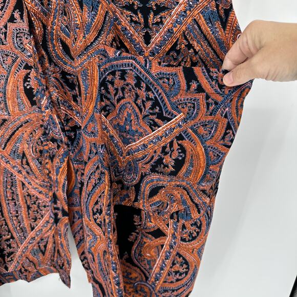 Free People Kimono Cardigan Womens Small Black Paisley Open Front Boho Duster - Picture 6 of 13